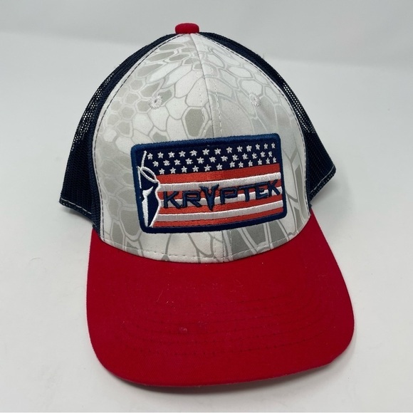 Kyrptek Red and Blue Snakeskin USA Trucker SnapBack Hat - Picture 1 of 8